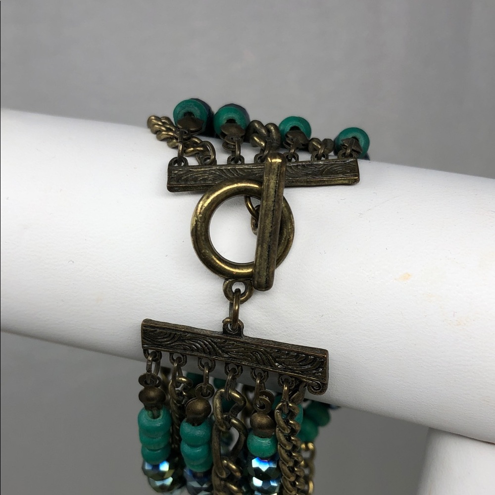Multi-Strand Turquoise Tone Beaded Chain Bracelet - Unbranded - Picture 5 of 7